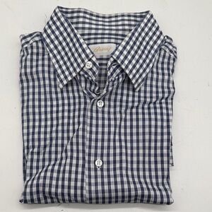 Brioni Navy and White Gingham Shirt